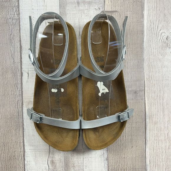 Birkenstock Daloa Womens Ankle Strap Birko Flor Sandal Leather Silver Sz 7 EU 38 - Picture 5 of 13